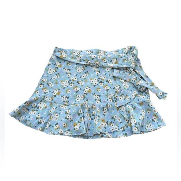 Attard State Womens Light Blue Floral Ruffle Wrap Skirt With Tie Waist L - Picture 2 of 7